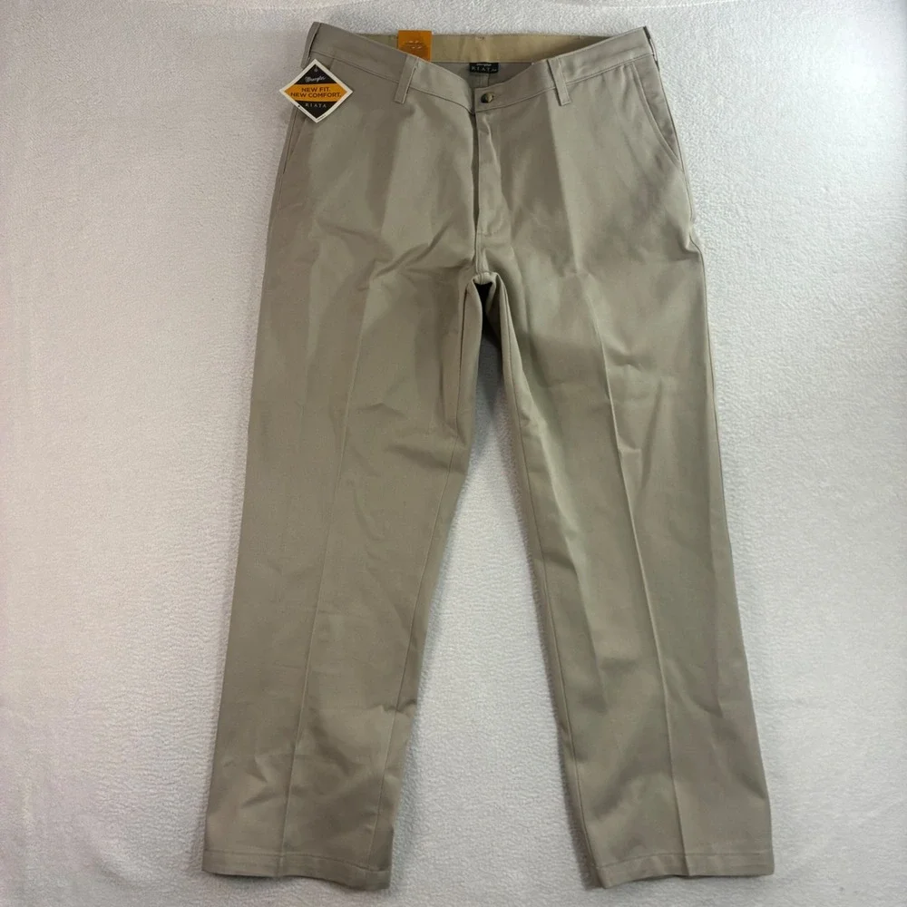 Wrangler Riata Chino Pants Men 36x30 Beige Flat Front Relaxed Western Cowboy NWT